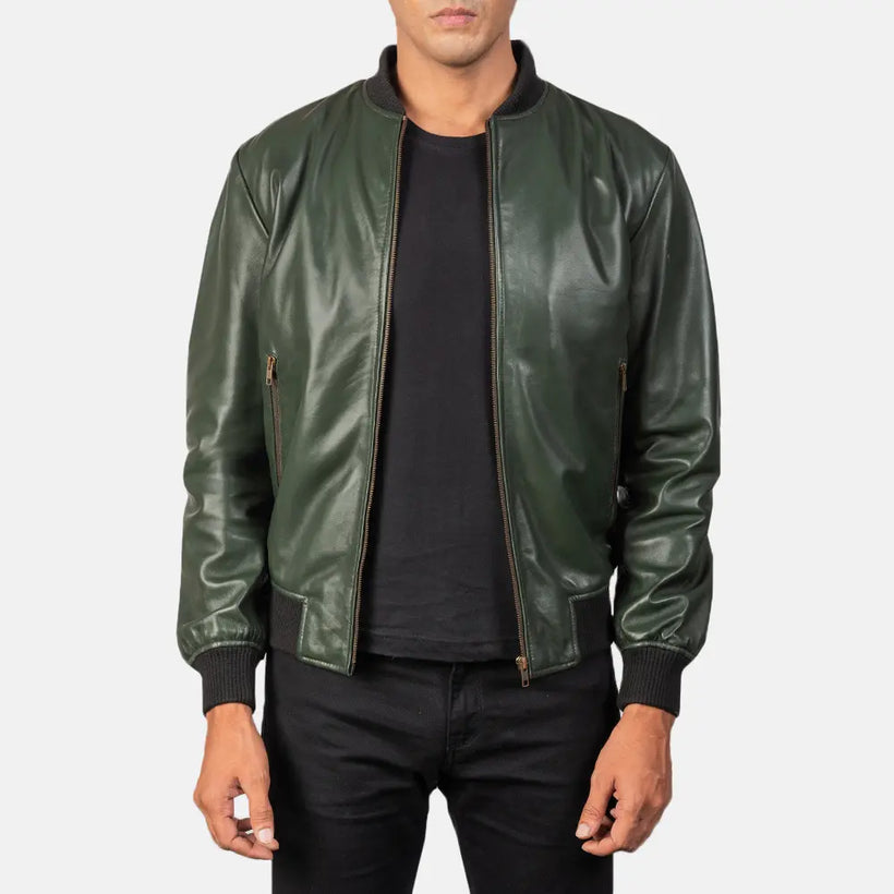 Shane Vert Blouson Bomber en Cuir pour Homme