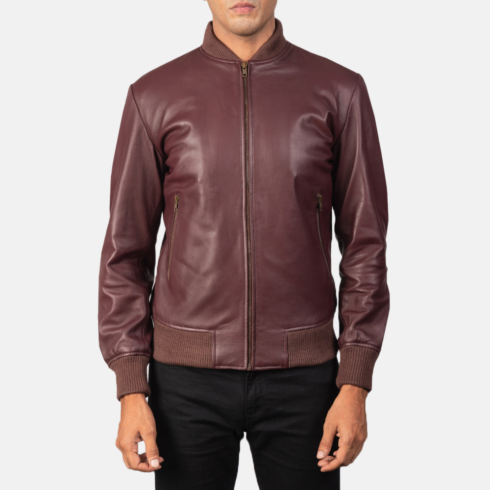 
Vue détaillée of Varsity & Zipper Hardware on Shane Bordeaux Blouson Bombardier en Cuir pour Homme
