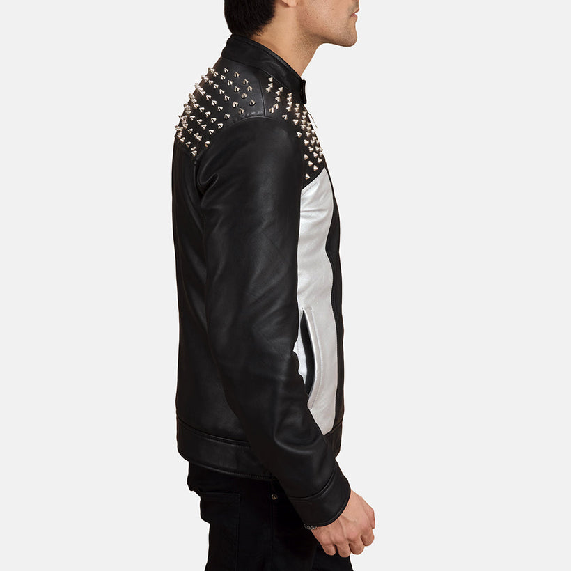Shapron Clouté Veste Motard en Cuir pour Homme