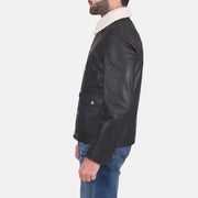
Black Goatskin Leather Aviator Jacket - Vue arrière montrant la carrure ajustée et l'ourlet net