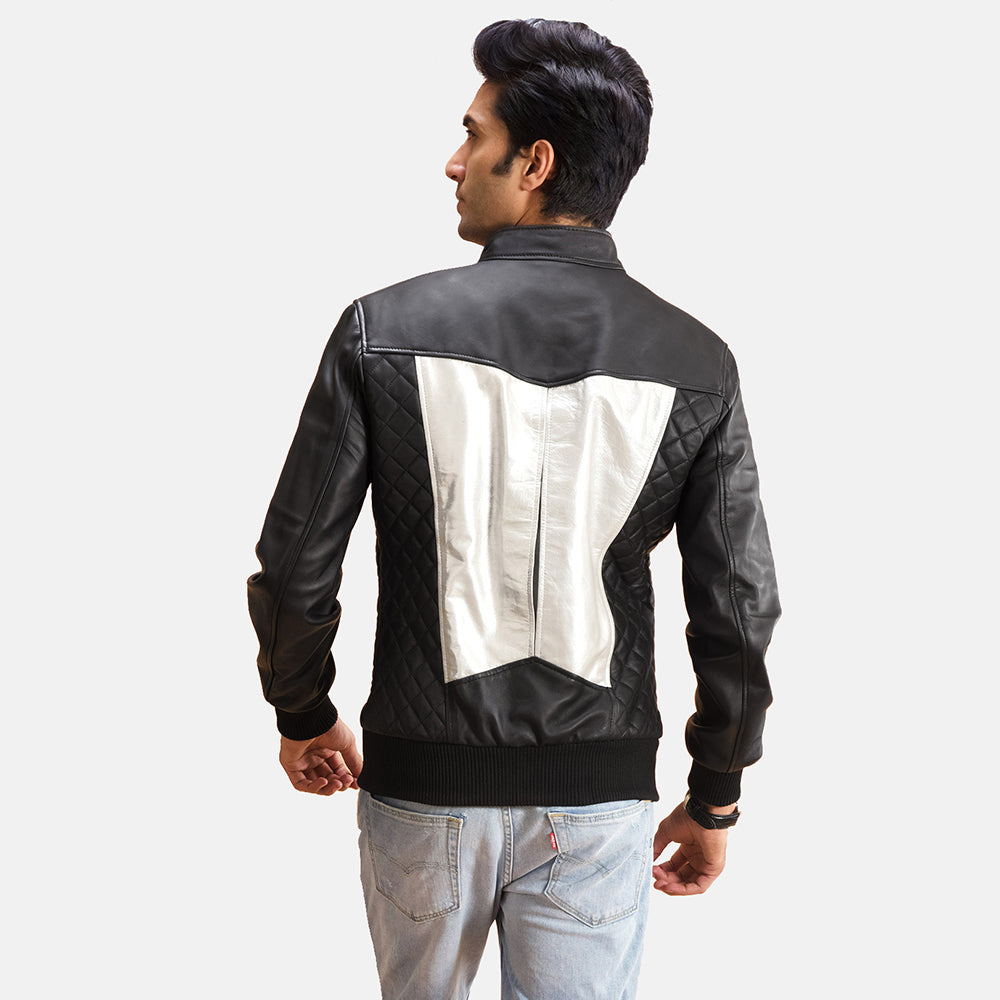 Spade Silver Noir Blouson Bomber en Cuir pour Homme - Vue de profil avec coupe de manche ergonomique