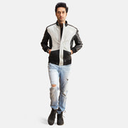 Vue détaillée of Band with snap button &amp; Zipper with button flap Hardware on Spade Silver Noir Blouson Bomber en Cuir pour Homme