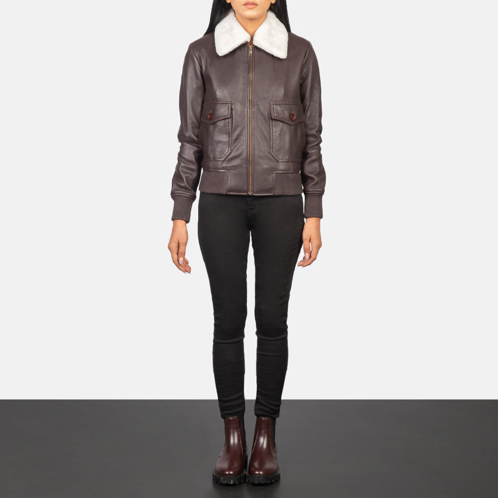 
Stella G-1 Maroon Leather Bomber Jacket - Vue de profil mettant en valeur la coupe de manche ergonomique