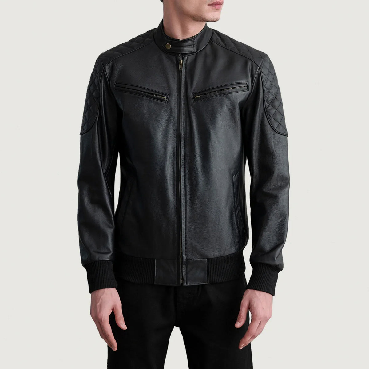 Sven Mocha Suede Bomber Jacket in Dark Brown Goatskin Suede - Vue de face &amp; silhouette ajustée | Acheter en ligne