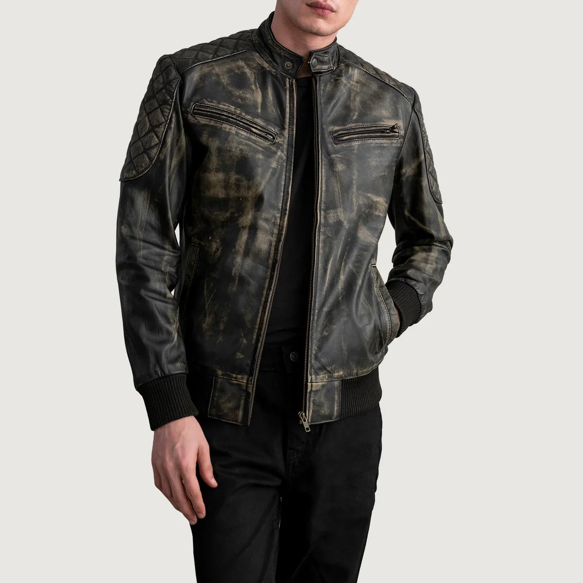 Rib Knit &amp; Hem Craftsmanship Construction Detail on Sven Mocha Suede Bomber Jacket
