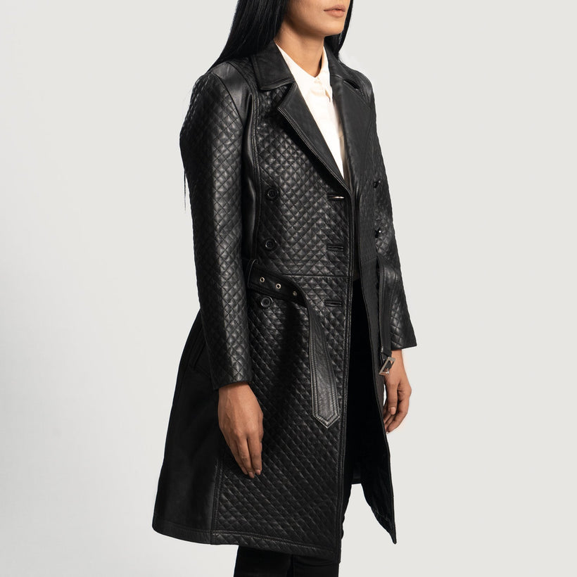 Sweet Susan Noir Trench-coat en Cuir pour Femme