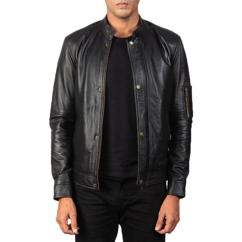 Tea House Noir Veste Motard en Cuir pour Homme