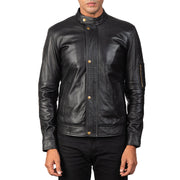 Men's Tea House Noir Veste Motard en Cuir pour Homme - Vue de profil avec coupe de manche ergonomique