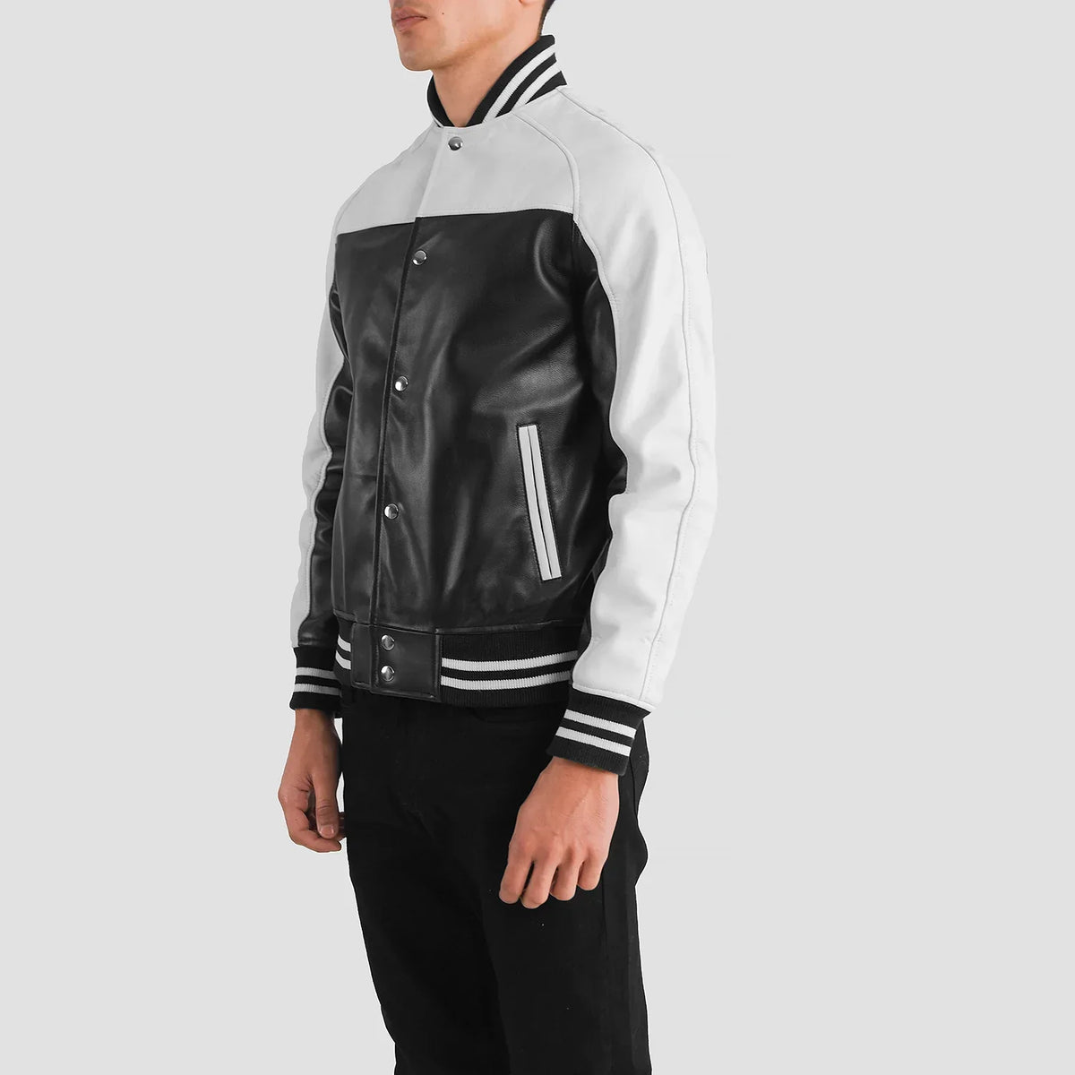 Terrance Noir Varsity Veste en Cuir pour Homme – Vue produit alternative 2