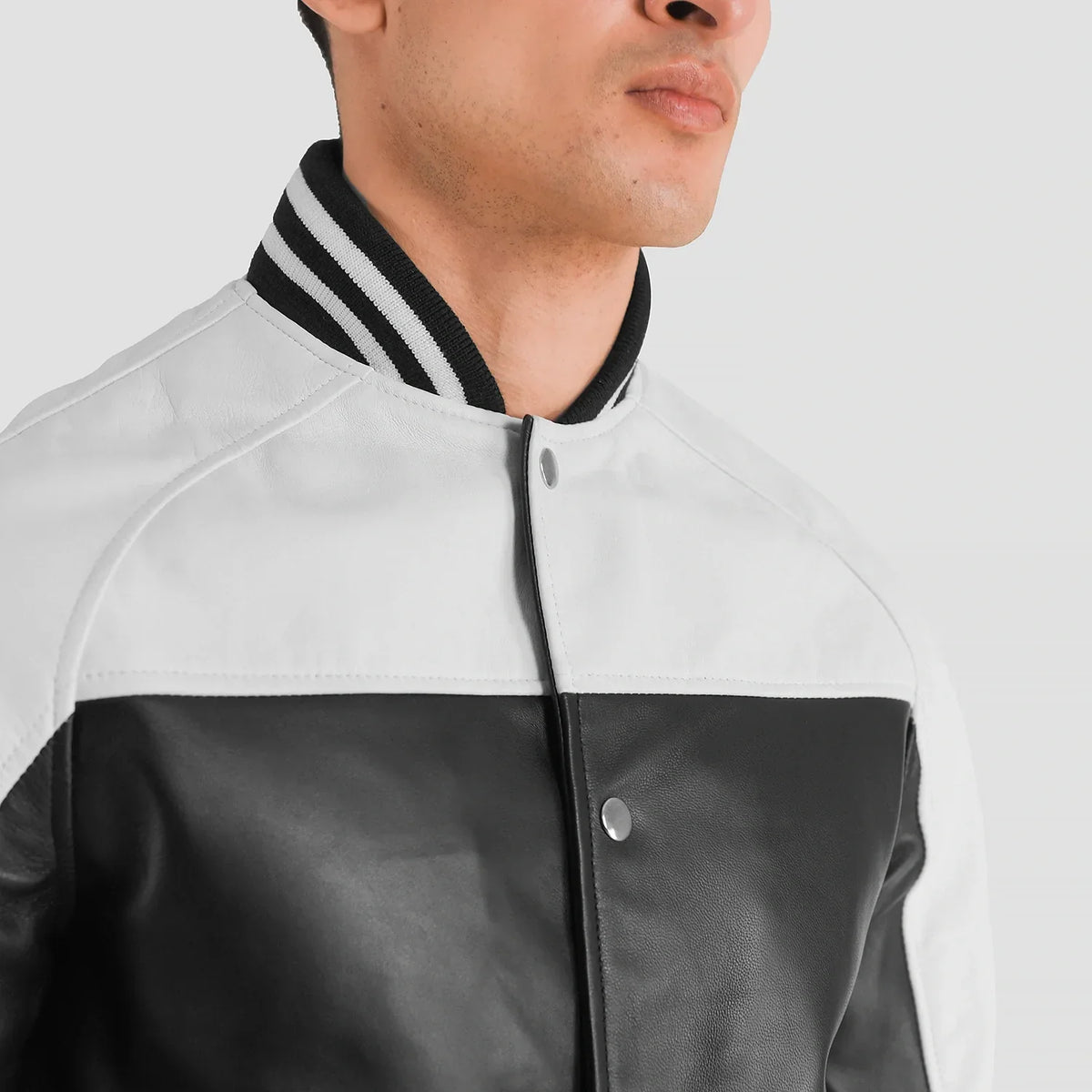 Terrance Noir Varsity Veste en Cuir pour Homme – Vue produit alternative 6