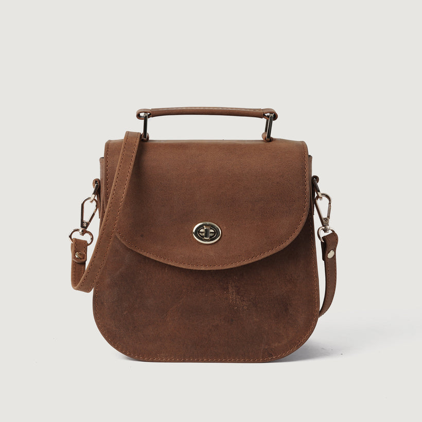 The Sandra Vintage Camel Leather Saddle Bag