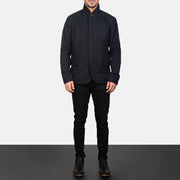 Men's Thomas Noir Wool Veste en Cuir pour Homme - Vue de profil avec coupe de manche ergonomique