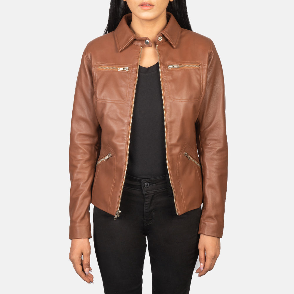 Tomachi Rouge Veste en Cuir pour Femme – Vue produit alternative 1