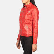 Red Sheep Skin Leather Biker Jacket - Vue de dos avec coupe ajustée aux épaules &amp; ourlet soigné
