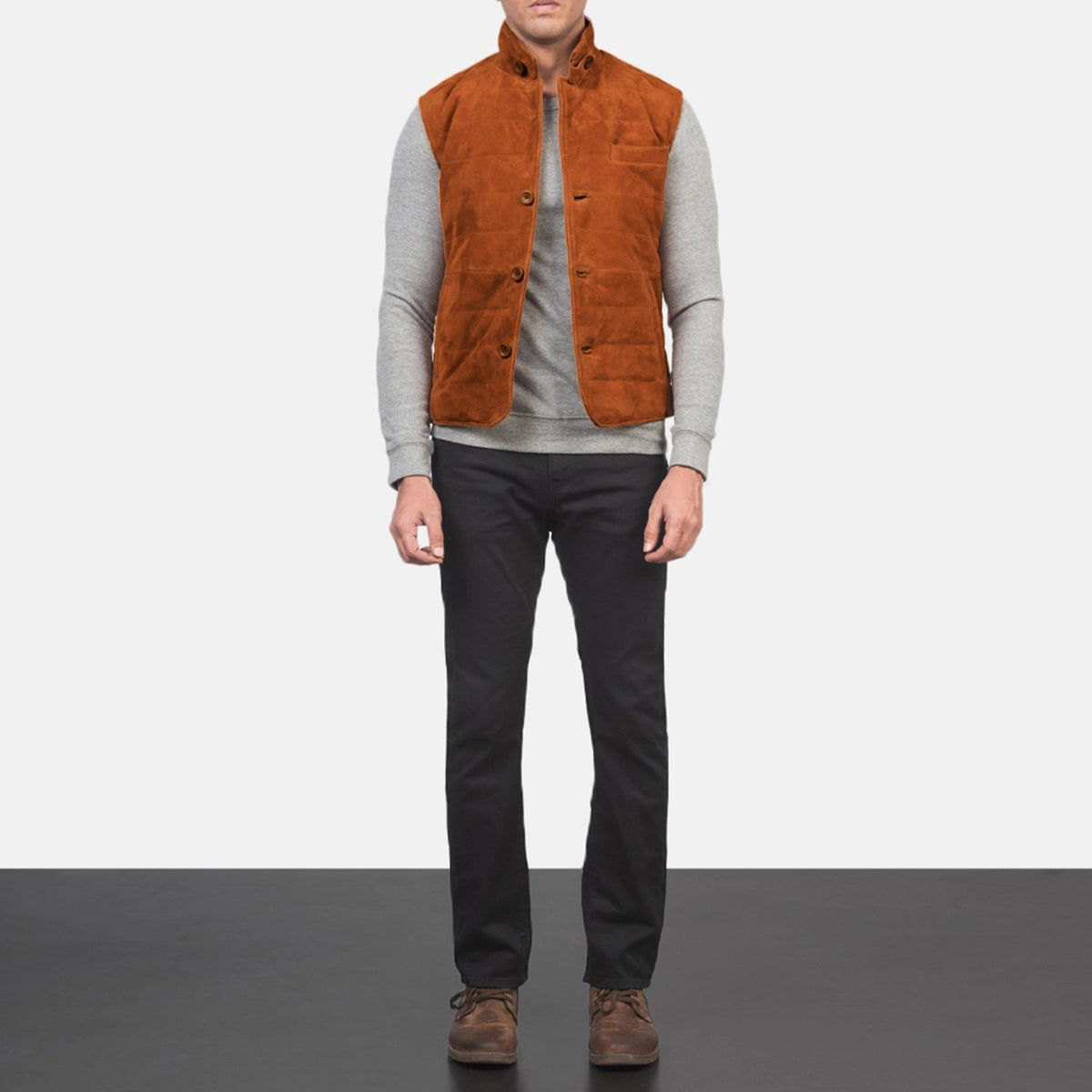 Men's Tony Marron Suede Vest pour Homme - Vue de profil avec coupe de manche ergonomique