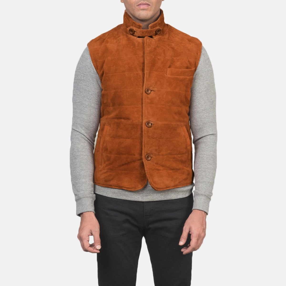 Vue détaillée of Notch with removable throat latch &amp; Button Hardware on Men's Tony Marron Suede Vest pour Homme