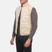 
Tony Off-Blanc Suede Vest pour Homme - Vue arrière montrant la carrure ajustée et l'ourlet net