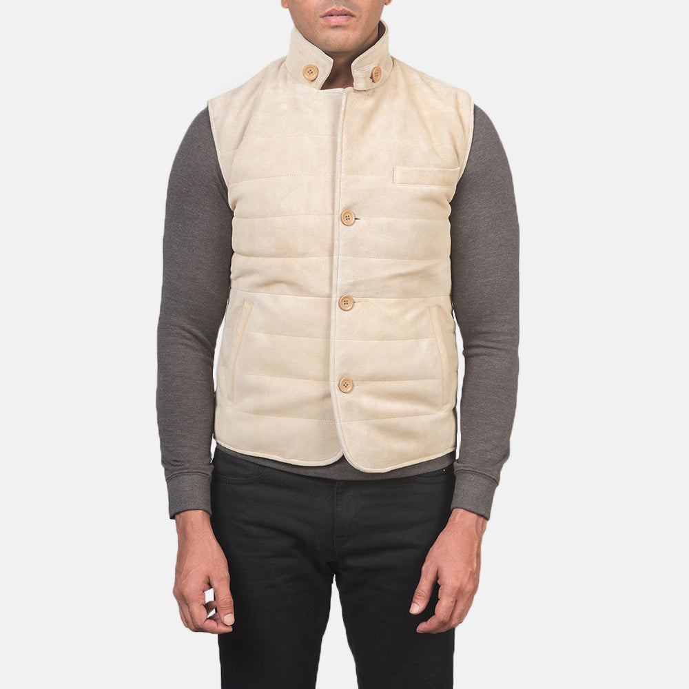 
Vue détaillée of Notch with removable throat latch & Button Hardware on Tony Off-Blanc Suede Vest pour Homme