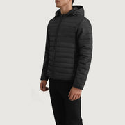 Black Full-Grain Leather Hooded Jacket - Vue de dos avec coupe ajustée aux épaules &amp; ourlet soigné