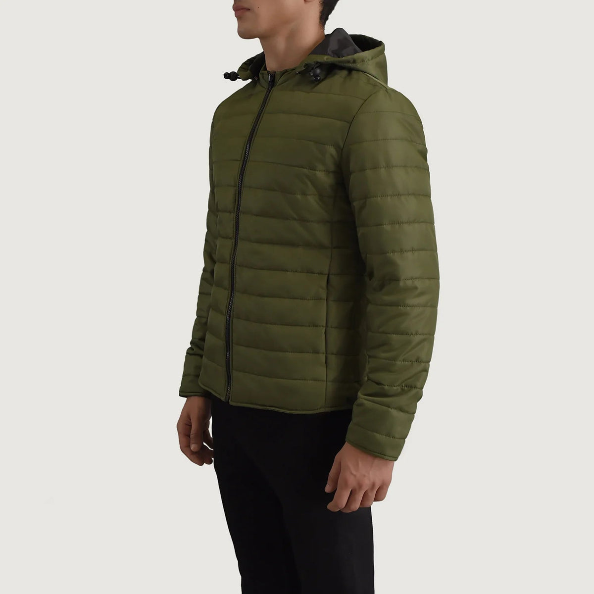 Green Full-Grain Leather Hooded Jacket - Vue de dos avec coupe ajustée aux épaules &amp; ourlet soigné