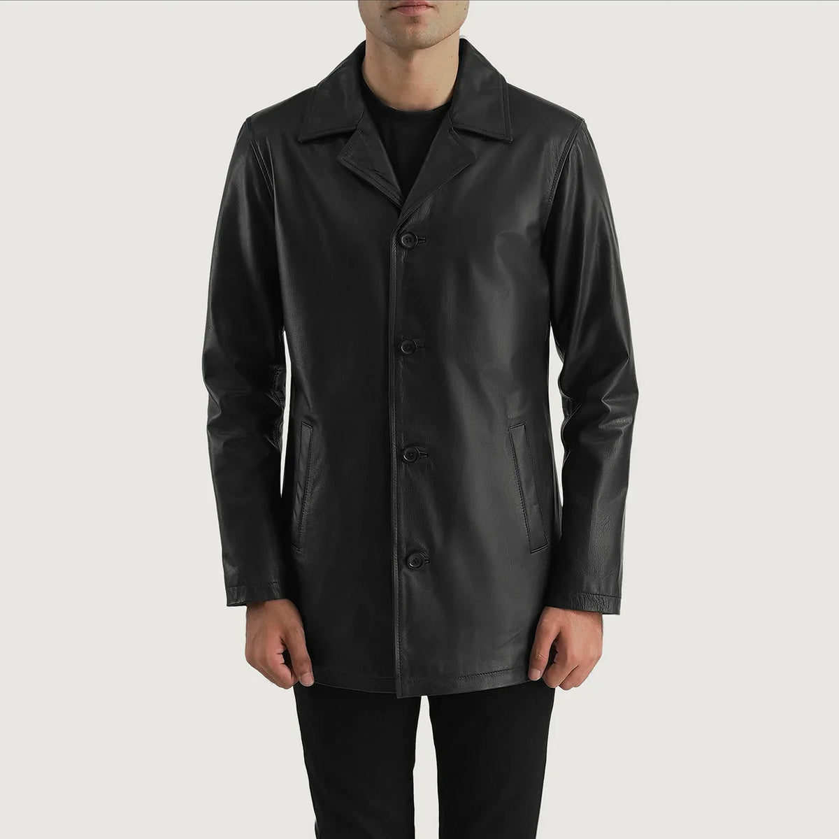 
Urban Slate Noir Manteau en Cuir pour Homme in Black Cowhide (Lt-071) Leather - Vue de face & silhouette ajustée | Acheter en ligne