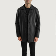 
Black Cowhide (Lt-071) leather Coat - Vue arrière montrant la carrure ajustée et l'ourlet net