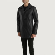 
Vue détaillée of Notch & Button Hardware on Urban Slate Noir Manteau en Cuir pour Homme