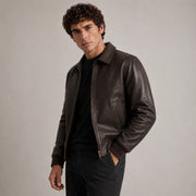 Dark Brown Authentic Sheepskin &amp;Amp; Shearling Bomber Jacket - Vue de dos avec coupe ajustée aux épaules &amp; ourlet soigné