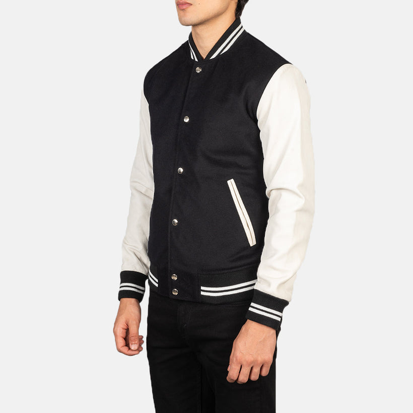 Vaxton Noir & Blanc Hybrid Varsity Veste en Cuir pour Homme
