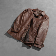 
Open Hem & Hem Craftsmanship Construction Detail on Vincent Alley Marron Veste en Cuir pour Homme