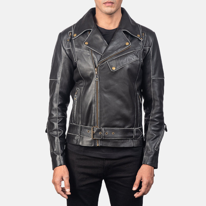 Vincent Noir Veste Motard en Cuir pour Homme