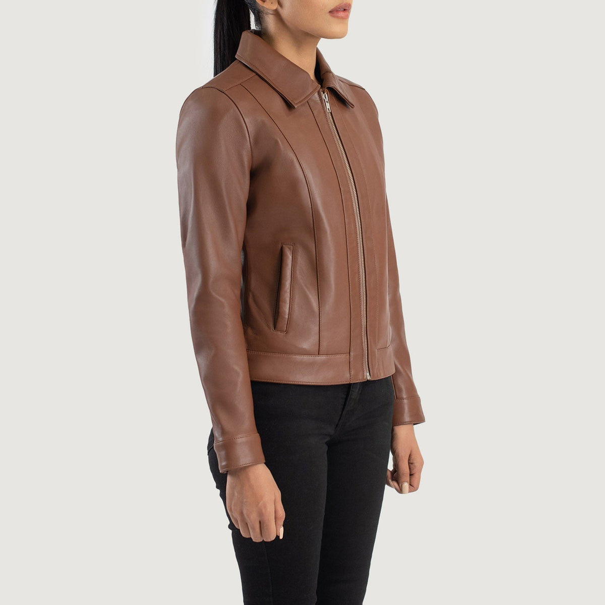 Vixen Classic Collar Veste en Cuir pour Femme – Vue produit alternative 2