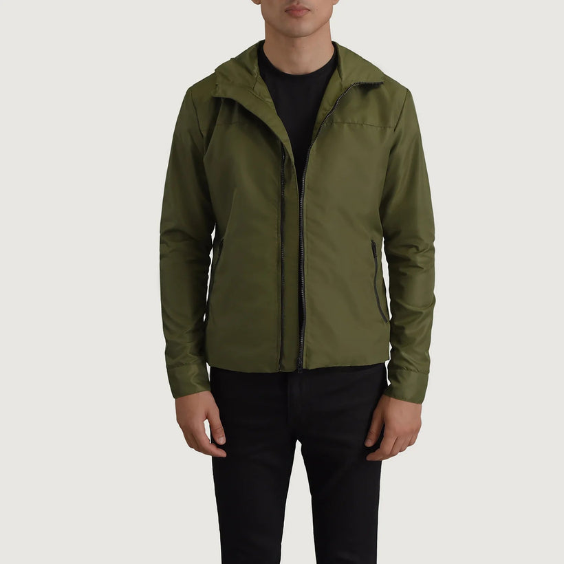 Wesley Vert Hooded Windbreaker Veste en Cuir pour Homme