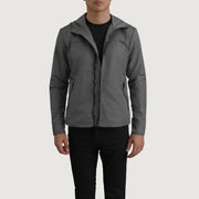 
Wesley Gris Hooded Windbreaker Veste en Cuir pour Homme in Grey Full-Grain Leather - Vue de face & silhouette ajustée | Acheter en ligne