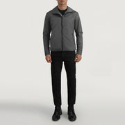 
Wesley Gris Hooded Windbreaker Veste en Cuir pour Homme - Vue de profil mettant en valeur la coupe de manche ergonomique