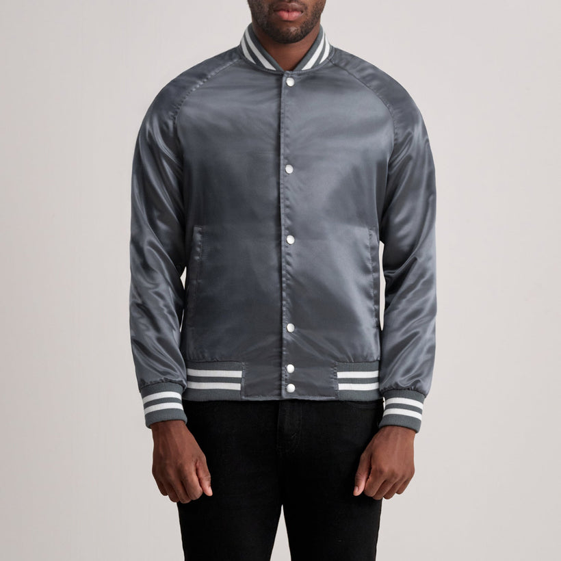 Xander Gris Varsity Veste en Cuir pour Homme