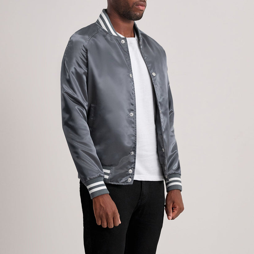 Xander Gris Varsity Veste en Cuir pour Homme