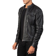 Black Goatskin Snuffed Biker Jacket - Vue de dos avec coupe ajustée aux épaules &amp; ourlet soigné