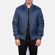 
Zack Bleu Blouson Bombardier en Cuir pour Homme in Blue Nylon - Vue de face & silhouette ajustée | Acheter en ligne