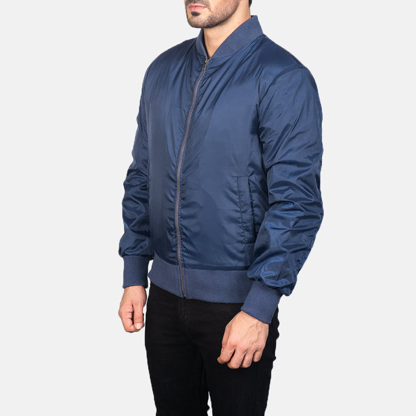 Zack Bleu Blouson Bomber en Cuir pour Homme