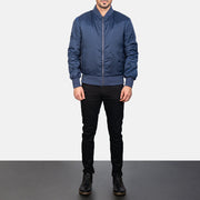 
Zack Bleu Blouson Bombardier en Cuir pour Homme - Vue de profil mettant en valeur la coupe de manche ergonomique