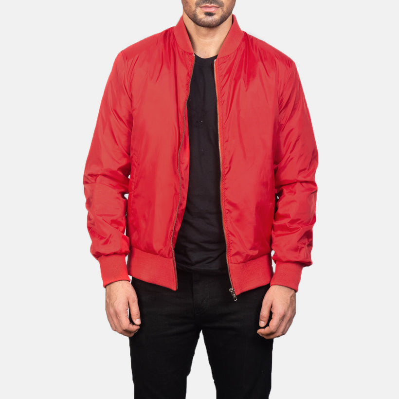 Zack Rouge Blouson Bomber en Cuir pour Homme