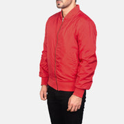 Red Nylon Bomber Jacket - Vue de dos avec coupe ajustée aux épaules &amp; ourlet soigné