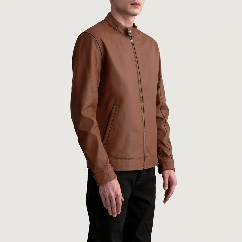 Zen Matte Marron Veste Motard en Cuir pour Homme