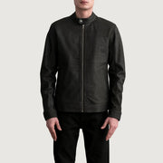 Zen Tumbled Marron Veste Motard en Cuir pour Homme - Vue de profil avec coupe de manche ergonomique