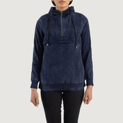 Zest Blue Hooded Suede Pullover Jacket in Blue Sheepskin Suede - Vue de face &amp; silhouette ajustée | Acheter en ligne