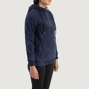Blue Sheepskin suede Jacket - Vue de dos avec coupe ajustée aux épaules &amp; ourlet soigné